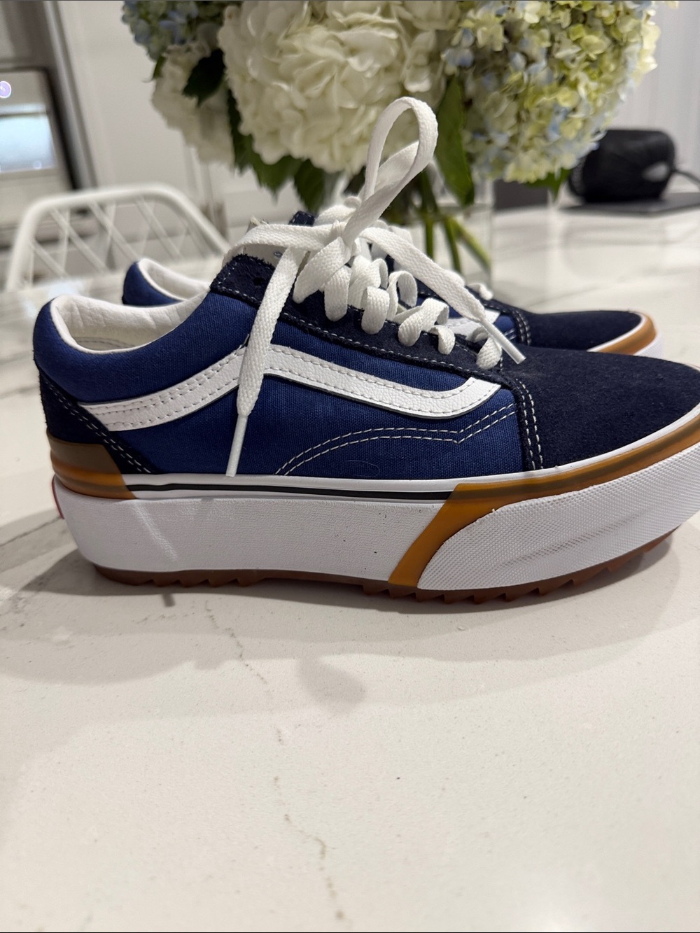 Vans Old Skool Stacked Cobblestone Platform Canvas Sneakers Navy-White Size W6.5 - Picture 3 of 7